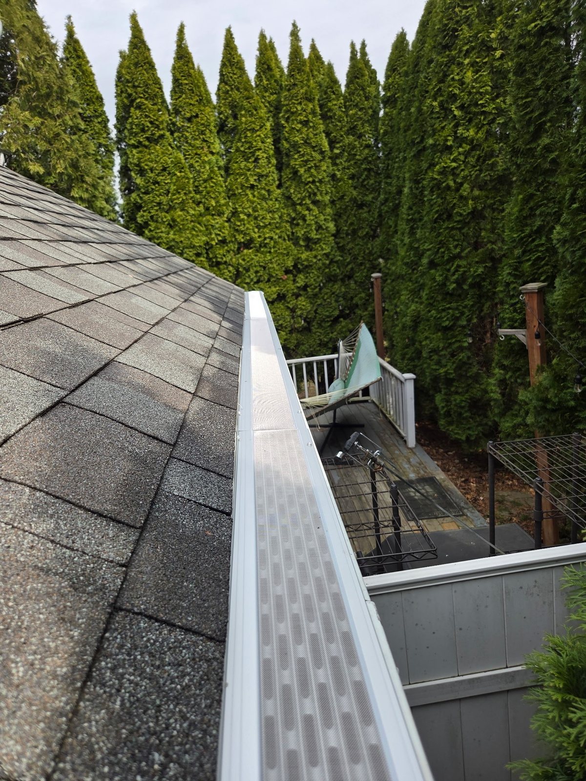 After: clean micro-mesh gutter guard installed