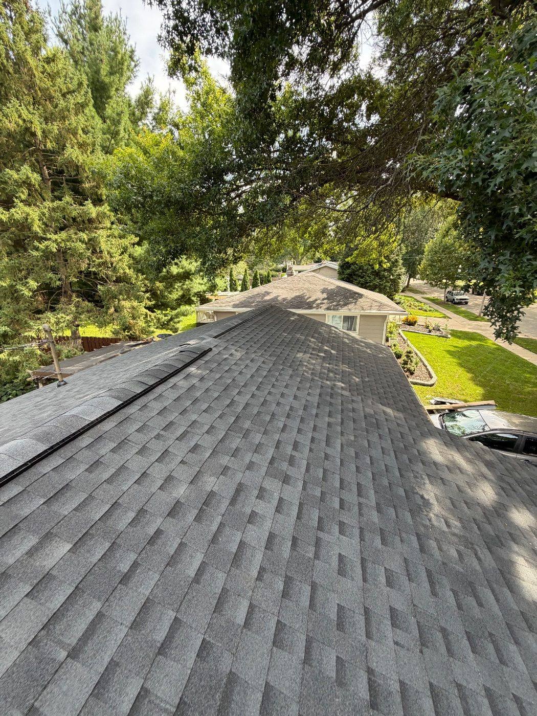 Fresh architectural shingle roof, edge to edge