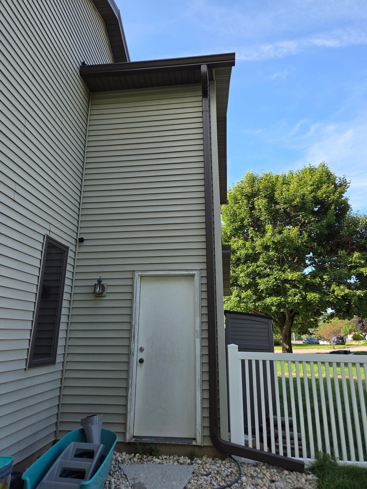 Two-story downspout run, routed clean